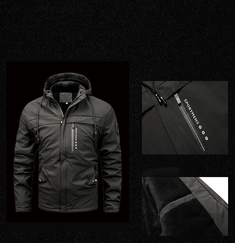 2023 Winter New Plus Size Fleece Hooded Jacket Outdoor Casual Men's Jackets Shell Jacket