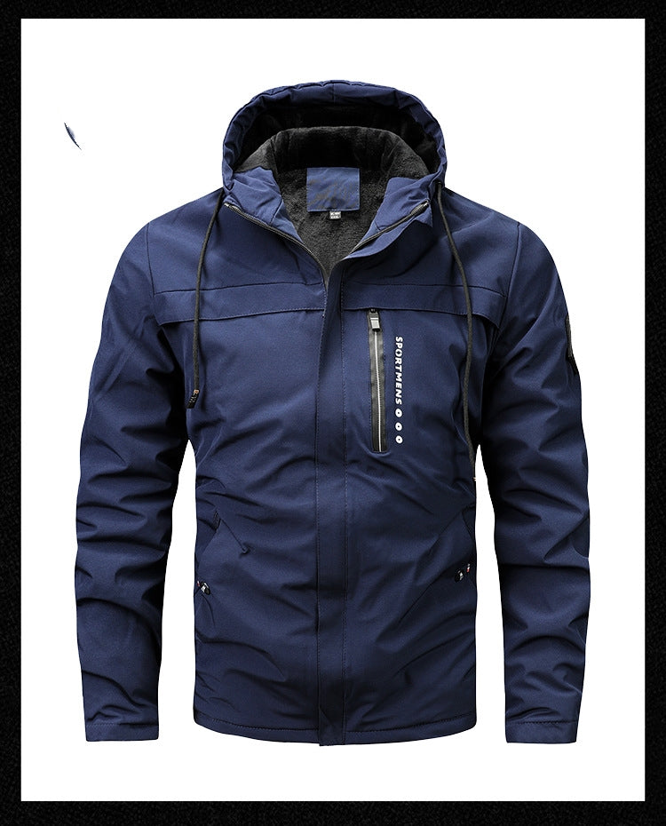 2023 Winter New Plus Size Fleece Hooded Jacket Outdoor Casual Men's Jackets Shell Jacket