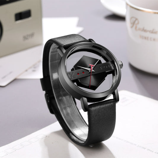 Hollow Out See-through Unisex Leather Casual Fashion Quartz Watch