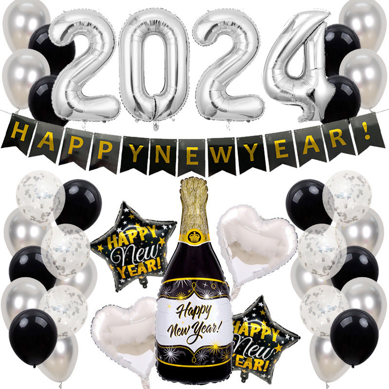 2024 New Year Party Balloon Set Wine Bottle Flag 32-inch Digital Balloon Combination Decorative Set