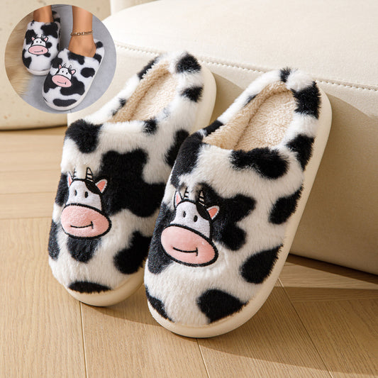 Cartoon Cow Cotton Slippers Indoor Non-slip Warm House Shoes Winter