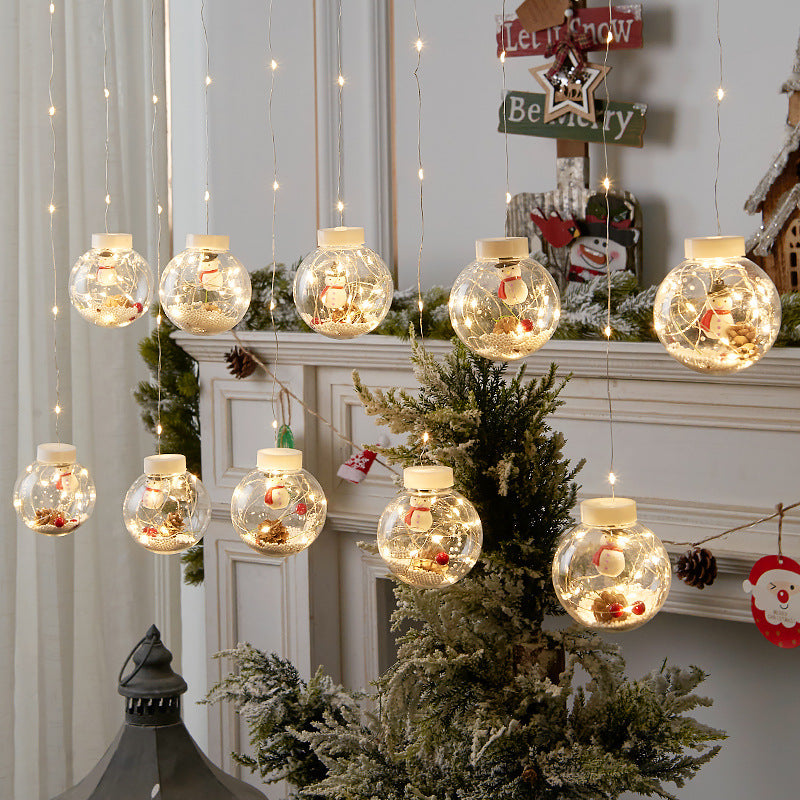 10PCS LED Christmas Curtain Lamp Fairy Snowman Wishing Ball Lamp String Christmas Window Decoration Christmas Light Room