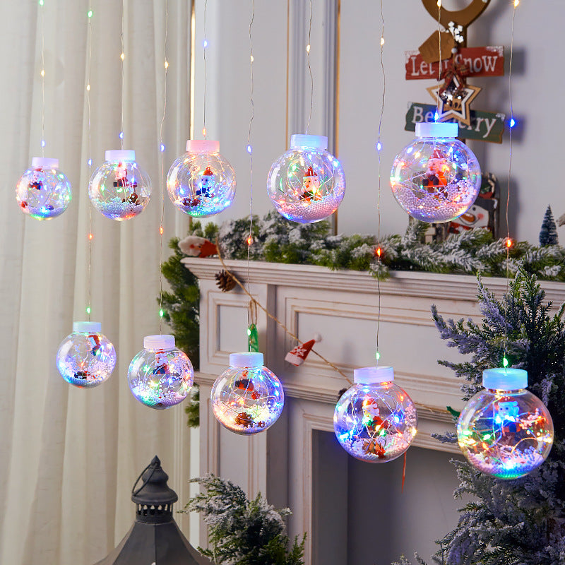 10PCS LED Christmas Curtain Lamp Fairy Snowman Wishing Ball Lamp String Christmas Window Decoration Christmas Light Room